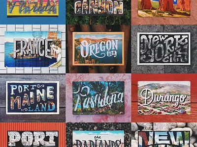 Handlettered Travel Postcards handlettering illustration lettering postcard script travel type typography vintage