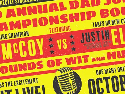 ORBC Dad Joke Championship Design black boxing championship church competition dad event festival fight funny humor joke laugh poster red retro typography venue vintage yellow