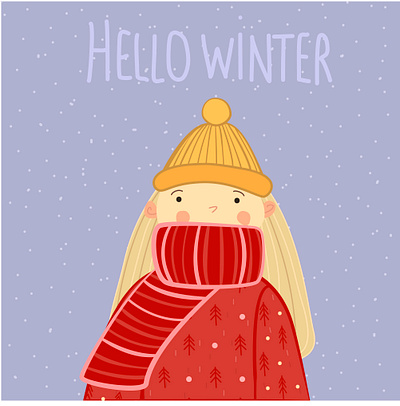 HELLO WINTER background beauty blue cap christmas female girl illustration new year red scarf ugly christmas sweater ugly sweater woman yellow cap