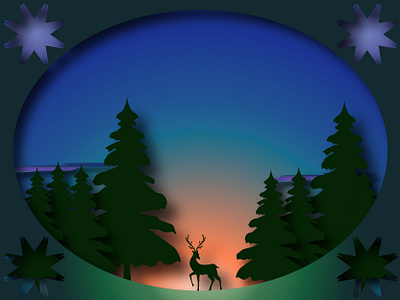 Deer ambient deer evening forest nature paper postcard shadow sunrise sunset trees