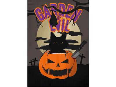 gardenofevil1 blackcat design dribbbleweeklywarmup gardenofevil halloween illustration october pumpkin