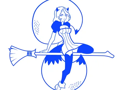 Witch illustration broom demon design fox horns illustration october sketches vector witch