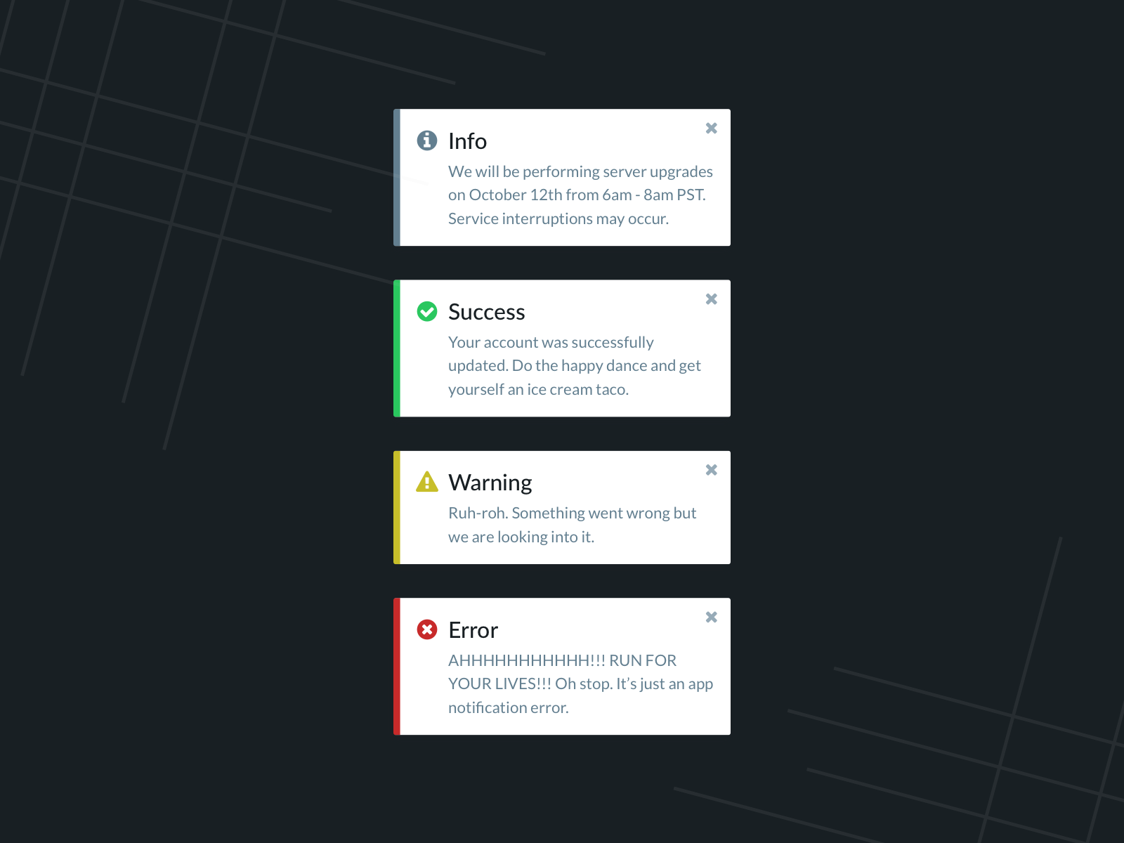 Example of App Toast Notifications