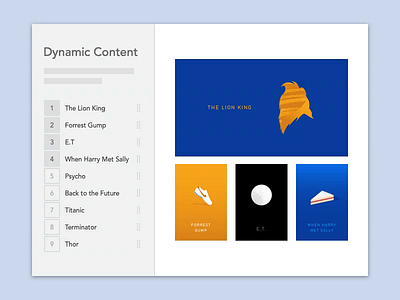 Dynamic Content Reorder animation drag dynamic email email editor illustration interaction movie poster movio product design reorder select ui ux wysiwyg