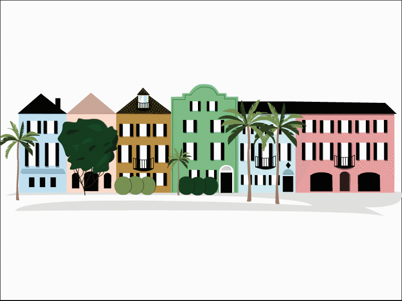 Rainbow Row animation charleston gif houses palm trees rainbow rainbow row row south carolina tourism