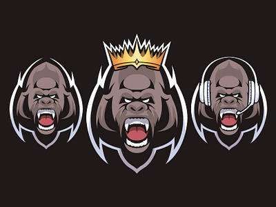 gorilla esport logo animal crown design esport gorilla head headphone logo mascot monkey sport vector