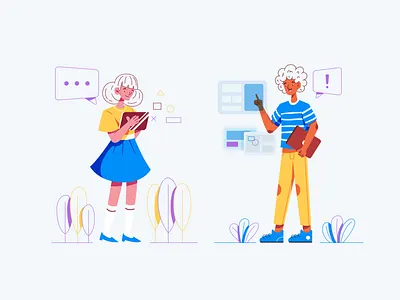 Explore character cute discuss education explore human illustration illustrator pastel people playful soft technology ui vector web