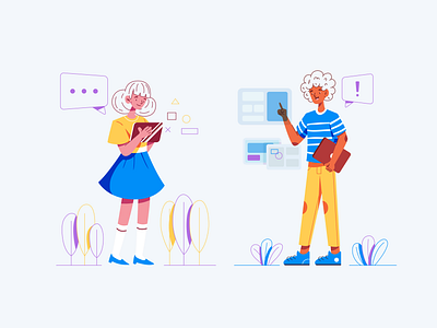 Explore character cute discuss education explore human illustration illustrator pastel people playful soft technology ui vector web