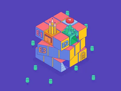Cube Illustration button design color colorful cube flatdesign illustration interactive design isometric isometric cube isometric illustration rubik trees vector