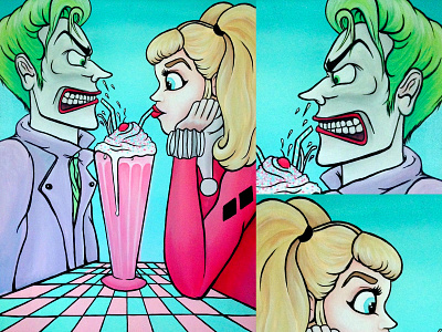 Mr. J on a Date 50s acrylic acrylic paint batman dc comics fifties halloween harley quinn joker joker movie paint painting pastel pink pompadour retro rockabilly spooky weekly challenge weekly warm up