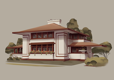 Iowa – Stockman House (1908) architecture art design franklloydwright home illustration series