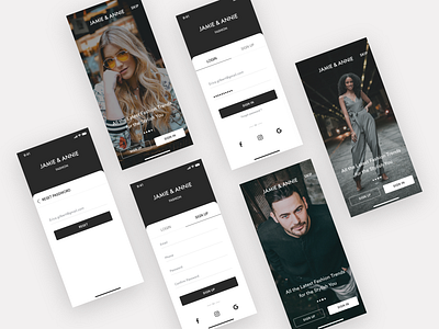 JAMIE & ANNIE - e commerce app - Onboarding | Login app branding design ecommerce fashion app forgot password ios login login page login screen luxury mobile onboarding ronak chhatwal shopping app signup typography ui ux walkthrough