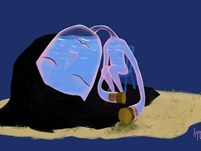 Bottled up anxiety bottled up digital art dreamy dribbleweeklywarmup emotions face illustraion metaphor scary spooky woman