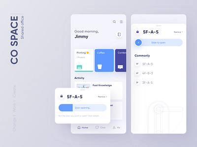 CO SPACE-Shared Office APP app blue clean design layout mobile office space ui work
