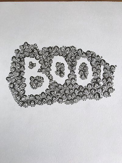 Boo! ariel view blackandwhite boo halloween illustration ink looking up surprise word formation