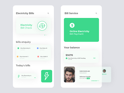 Electricity bill apps app apps design bill payment billing app bills color design electricity icon minimal ui money online payment ui profile ui ux water web