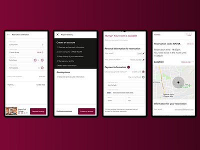 MotelNow - reservation flow adobe xd app design elegant reservation ui ux uxui web app