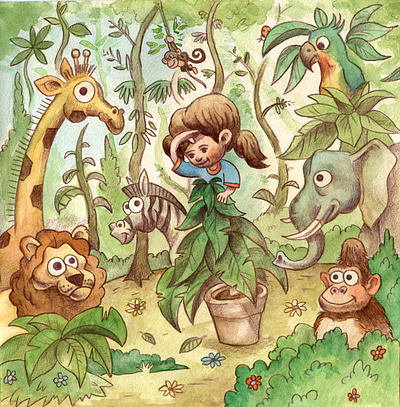 illustration for a Childrens Book animal animals childrens childrens book girl jungle