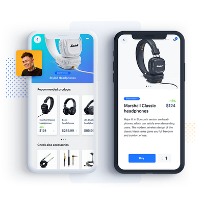 Music shop recommended products app app design design headphones interface iphone it kosma lenar mobile mockup music music app people poland polska user