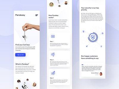 Parakey Mobile Landing Page blue clean design graphic design keys landing page minimal ui ux webdesign website