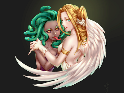 Happy Halloween! angel drawing girls halloween illustration medusa