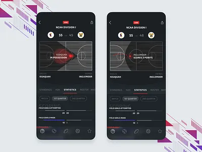 [iOS] Gamehub - Live Sport app basketball dark ios live mobile product schools score sport statistics ui ux