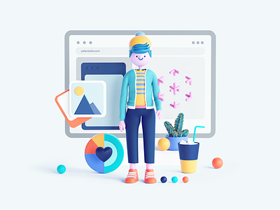 Landing Illustration 3d abstract adobe c4d character cinema4d colors dashboad design desk geometric illustration octane octanerender photoshop render ui uiux web webdesign