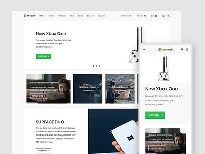 Microsoft landing page 2019 trend branding clean clean ui ecommerce home page homepage interface landing page laptop microsoft surface minimal mobile mobile ui product design ui ux web design xbox one