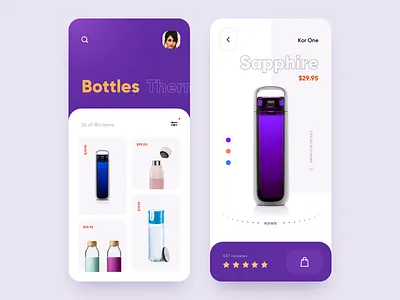 Water Bottles E-commerce - Mobile App app app design bottles catalog catalog design checkout e commerce e commerce app mobile app mobile app design mobile design mobile ui online shop