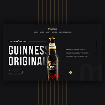 Guinness Beer Redesign Concept beer behance design guinness home page homepage illustration minimal redesign shot uiux webdesign website