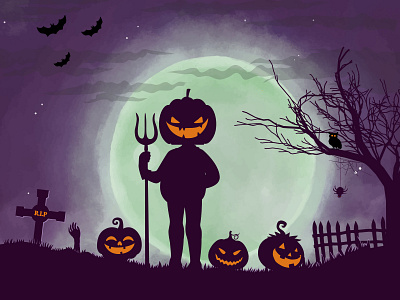 Halloween Illustration adobe photoshop art bat character dribbbleweeklywarmup helloween horror illustration monster moon moonlight pumpkin spider tree vector weekly warm up