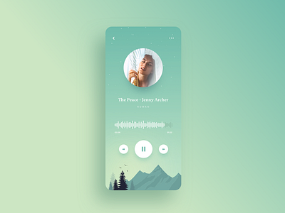 Peaceful Music Player album app calm clean ui depth illustration design meditation app minimalist mountains music music player player podcast shadows simple song yoga