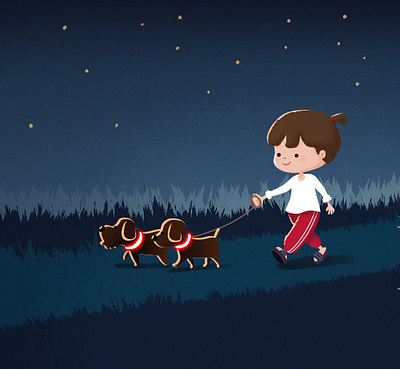 A night walk animal character cute dailysketch dog dogwalking doodle doodles drawing girl illustration nightwalk walk