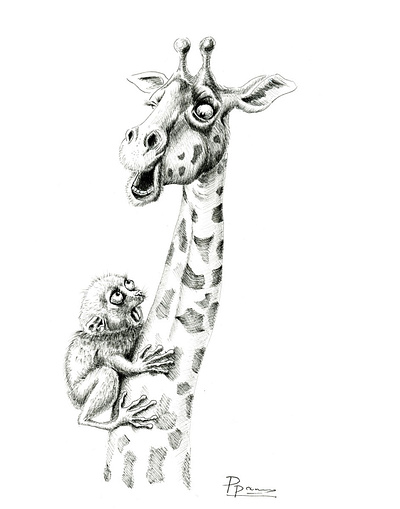 The little Mistake happened animals black and white blackandwhite draw drawing drawing ink drawingart giraffe illustraion illustration art jungle pen pen and ink rapidograph tarsier whimsical