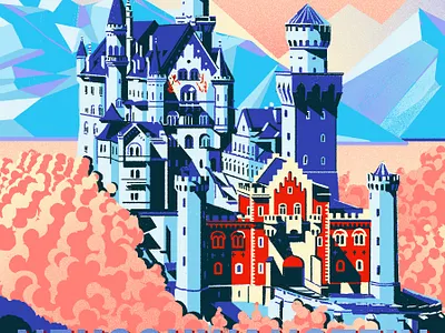 Neuschwanstein Castle brand illustration digital illustration digital painting editorial illustration illustration photoshop illustration poster art travel illustration