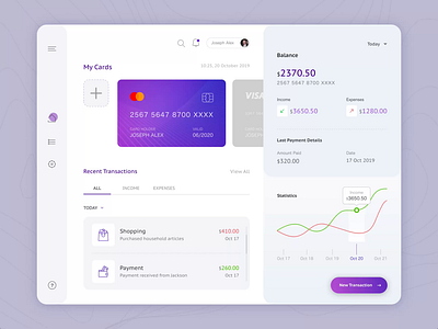 Credit Card Dashboard 2d amount animation banking card credit card dashboard dashboard ui debit card design graph grey illustration motion graphics transactions ui ux vector violet webapp