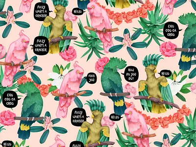 parrot branding collage color design girly illustration parrot pattern poster poster art print