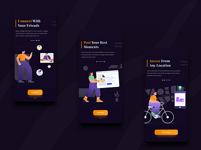 Social Media Onboarding [Dark Theme] app design dailyui dark mode dark theme dark ui dribbble gradient illustration minimal onboarding social app socialmedia tutorial ui