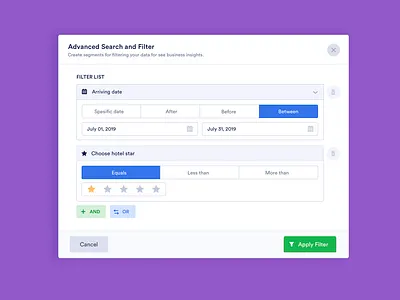 Advanced Search and Filter advanced search and app apply filter component data data set datepicker feature filter filter data modal modal design or search segment spreadsheet start rating tags ui