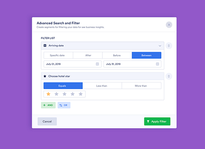 Advanced Search and Filter advanced search and app apply filter component data data set datepicker feature filter filter data modal modal design or search segment spreadsheet start rating tags ui