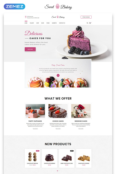 Sweet Bakery - Cake Shop Elegant HTML Website Template birthday cakes celebration cooking gifts html5 kitchen pizza responsive shop sweet template web design and development website website design