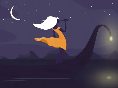 Off to new adventures... adventure boat characterdesign concept art digital art girl girl character illustration illustration art light moon orange sketch sketchapp sky stars vector water