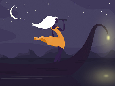 Off to new adventures... adventure boat characterdesign concept art digital art girl girl character illustration illustration art light moon orange sketch sketchapp sky stars vector water