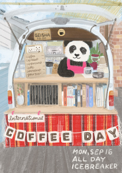 Coffee Day animals art drawing event flyer illustration poster