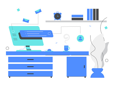 Home Office - The Cool Corner animation books clock computer design desk desktop flower gadget illustration illustrations mac minimal plant simple tech ui ux vector website