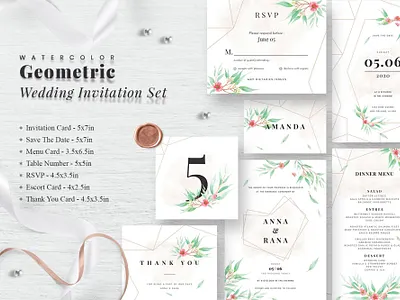 Watercolor Geometric Wedding Invitation Set elegant invitation card escort card feminine invitation geometric invitation hand drawn invitation invitation set invitation suite print template revp card rsvp card save the date save the date card simple invitation vintage invitation wedding wedding card wedding cards wedding invitation wedding menu card wedding package