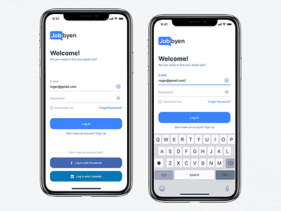 Jobbyen: Log In animation app branding card design clean daily ui dailyui design illustration inspiration ios log in mobile app modern typography ui ux visual web website