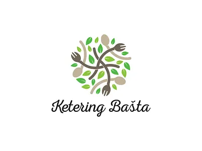 Garden Catering branding brown catering colorful cuisine design flat food fork garden green icon leaf leaves logo nature pictogram spoon typography vector