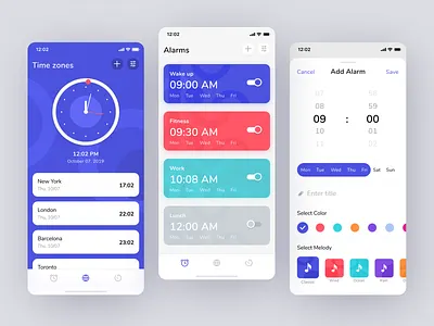 Clock iOS app alarm app clock app date graphic design ios mobile product design settings time timer ui uigiants user interface ux watch