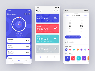 Clock iOS app alarm app clock app date graphic design ios mobile product design settings time timer ui uigiants user interface ux watch